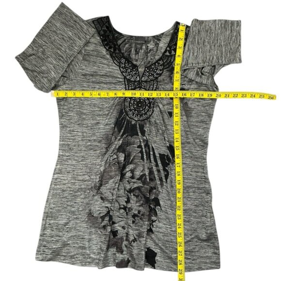 Covington Top Beaded Reflective Tunic Lace Floral 3/4 Sleeve Long Blouse Gray XL - Picture 2 of 16